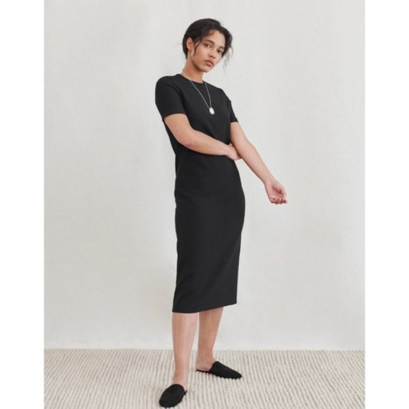 Jenni Kayne • Plume Dress black short sleeve midi shift ponte knit minimalist - Picture 1 of 10
